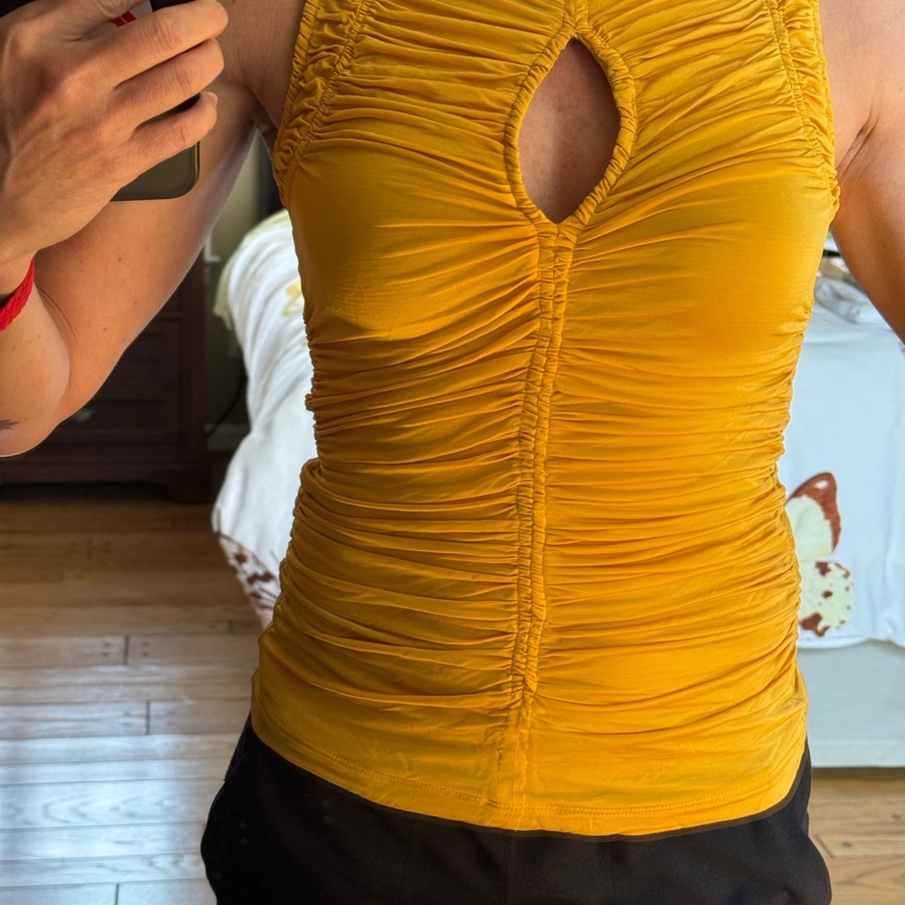 bebe Mustard Ruched Tank Top